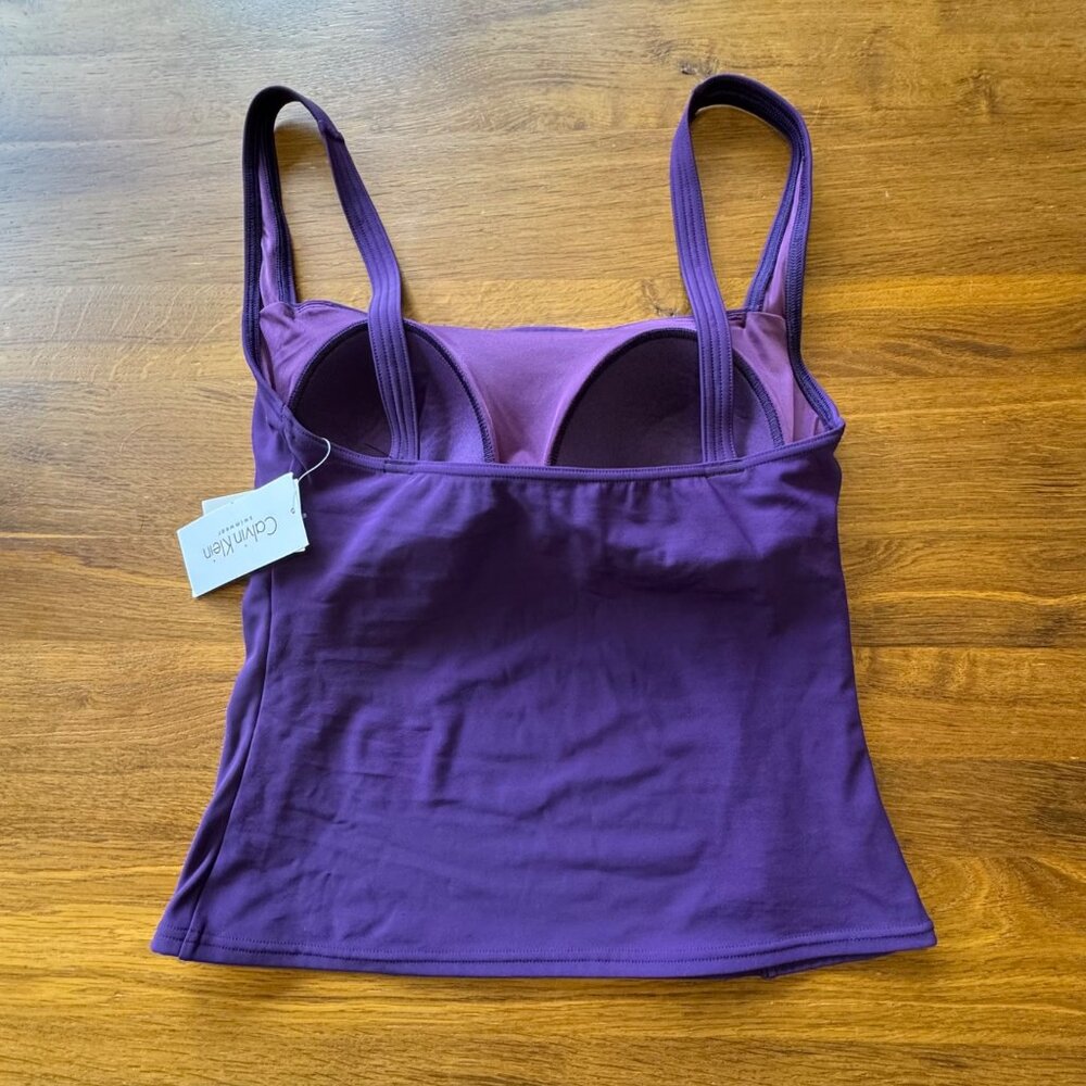 CALVIN KLEIN Tankini Swimsuit Set Womens 12 NEW Purple Two Piece Tank Bikini NWT - Picture 3 of 14